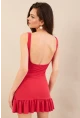 Kadın Mercan Degaje Yaka Mini Elbise COL0078