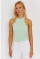 Kadın Mint-Siyah Halter Yaka Dantelli Bluz MK08