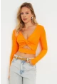 Kadın Önü Düğümlü Crop Bluz Turuncu AYD287