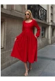 Kadın Ottoman Kumaş Düğme Detay Kırmızı Elbise