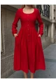 Kadın Ottoman Kumaş Düğme Detay Kırmızı Elbise