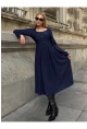 Kadın Ottoman Kumaş Düğme Detay Lacivert Elbise