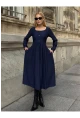 Kadın Ottoman Kumaş Düğme Detay Lacivert Elbise