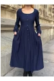 Kadın Ottoman Kumaş Düğme Detay Lacivert Elbise