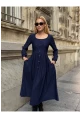 Kadın Ottoman Kumaş Düğme Detay Lacivert Elbise