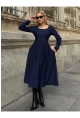 Kadın Ottoman Kumaş Düğme Detay Lacivert Elbise