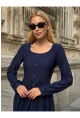 Kadın Ottoman Kumaş Düğme Detay Lacivert Elbise