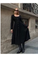 Kadın Ottoman Kumaş Düğme Detay Siyah Elbise