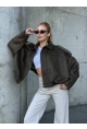 Kadın Oversize Bomber Süet Mont Haki