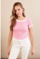 Kadın Pembe Büzgülü Beyaz Garnili Bluz MX9465