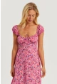 Kadın Pembe Çiçekli Mini Elbise GÇ165