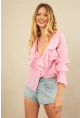 Kadın Pembe Fırfırlı Gömlek DMR487