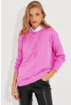 Kadın Pembe Kapüşonlu Cepli Triko Kazak YZ520