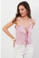 Kadın Pembe Kendinden Desenli Tül Bluz KED7329