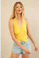 Kadın Sarı Tokalı Asimetrik Crop Bluz AN8134