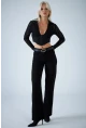 Kadın Siyah Agraflı Crop Bluz KM500