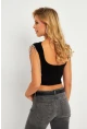Kadın Siyah Aksesuarlı Crop Bluz GÇ186