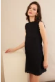 Kadın Siyah Astarlı Mini Keten Elbise AYD415