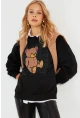 Kadın Siyah Ayıcık Baskılı Sweatshirt ZM288