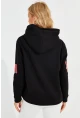 Kadın Siyah Baskılı Kapüşonlu Sweatshirt DA146