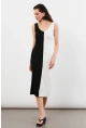 Kadın Siyah-Beyaz Color Block Kaşkorse Midi Elbise EY3126