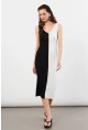Kadın Siyah-Beyaz Color Block Kaşkorse Midi Elbise EY3126