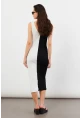 Kadın Siyah-Beyaz Color Block Kaşkorse Midi Elbise EY3126
