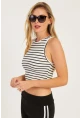 Kadın Siyah-Beyaz İkili Çizgili Crop Bluz CG346