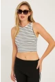 Kadın Siyah-Beyaz İkili Çizgili Crop Bluz CG346