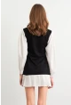 Kadın Siyah-Beyaz Renk Bloklu Mini Elbise HOR0052