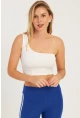 Kadın Siyah-Beyaz Tek Omuz İkili Crop Bluz CG347