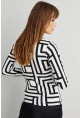 Kadın Siyah-Beyaz Yarım Balıkçı Desenli Bluz LPP1147