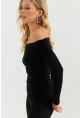 Kadın Siyah Büzgülü Madonna Bluz MON1119