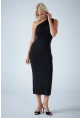 Kadın Siyah Çapraz Yaka Midi Elbise ELN603