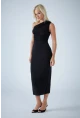 Kadın Siyah Çapraz Yaka Midi Elbise ELN603