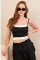 Kadın Siyah Color Block Askılı Crop Bluz AN8082