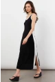 Kadın Siyah Color Block Yırtmaçlı Midi Elbise UG105