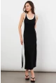 Kadın Siyah Color Block Yırtmaçlı Midi Elbise UG105