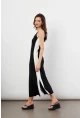 Kadın Siyah Color Block Yırtmaçlı Midi Elbise UG105