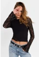 Kadın Siyah Dantel Bloklu Bluz FS9832