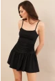 Kadın Siyah Drapeli Mini Elbise DCF080