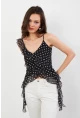 Kadın Siyah-Ekru Puantiye Desenli Fırfırlı Şifon Bluz FS033