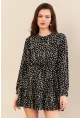 Kadın Siyah-Ekru Sırtı Açık Puantiyeli Mini Elbise BTY107