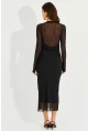 Kadın Siyah Eldivenli İkili Midi Tül Elbise MEN2006