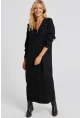 Kadın Siyah Fermuarlı Triko Maxi Elbise SF2525