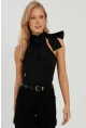 Kadın Siyah Fiyonklu Crop Bluz EY2726