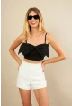 Kadın Siyah Fiyonklu Crop Bluz KED0089