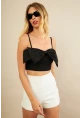 Kadın Siyah Fiyonklu Crop Bluz KED0089