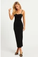 Kadın Siyah Gloplu Askılı Midi Elbise DMR145