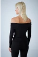 Kadın Siyah Halka Aksesuarlı Madonna Yaka Crop Bluz COL3043